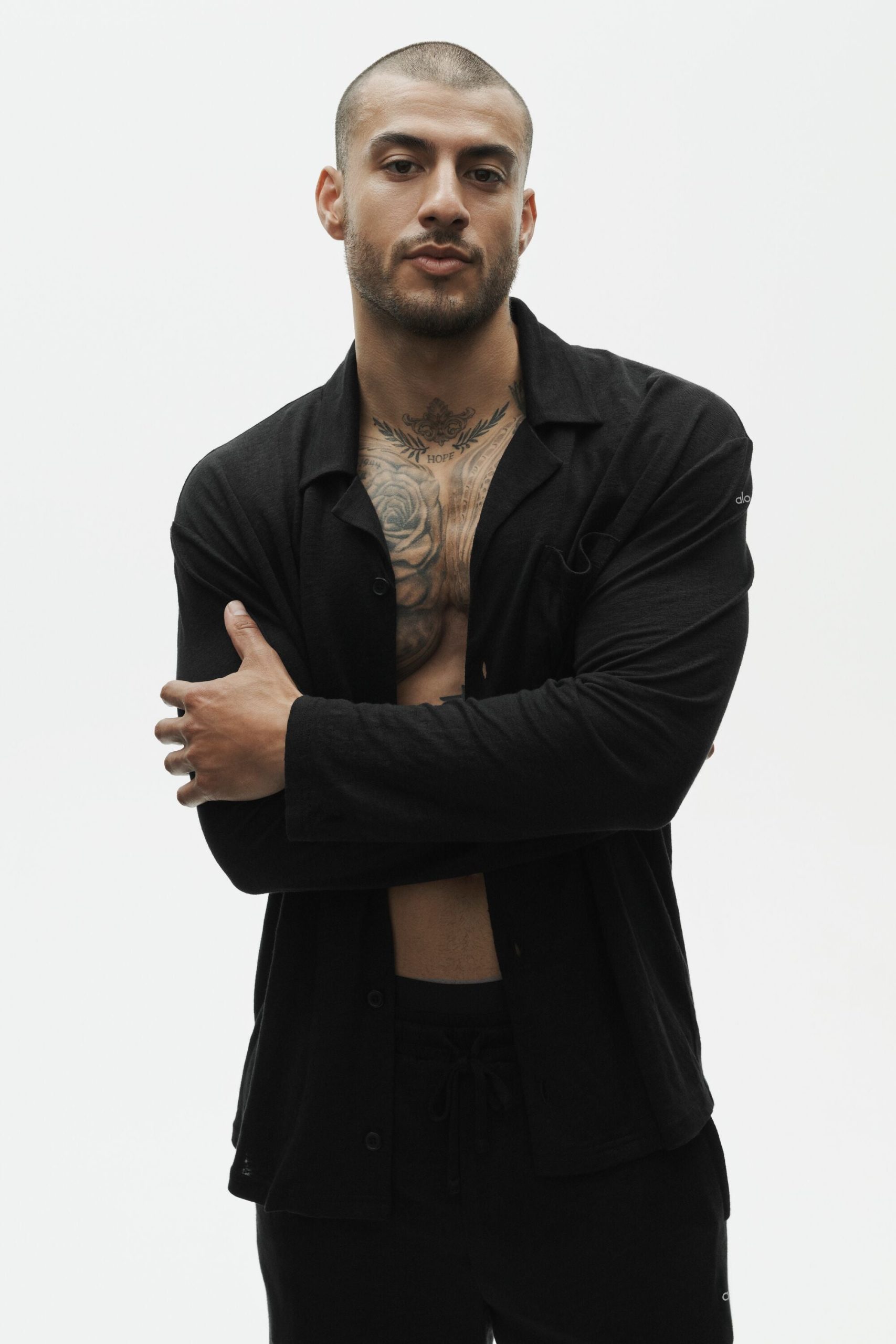 Linen Jersey Coastal Long Sleeve Button Up - Black - Image 3