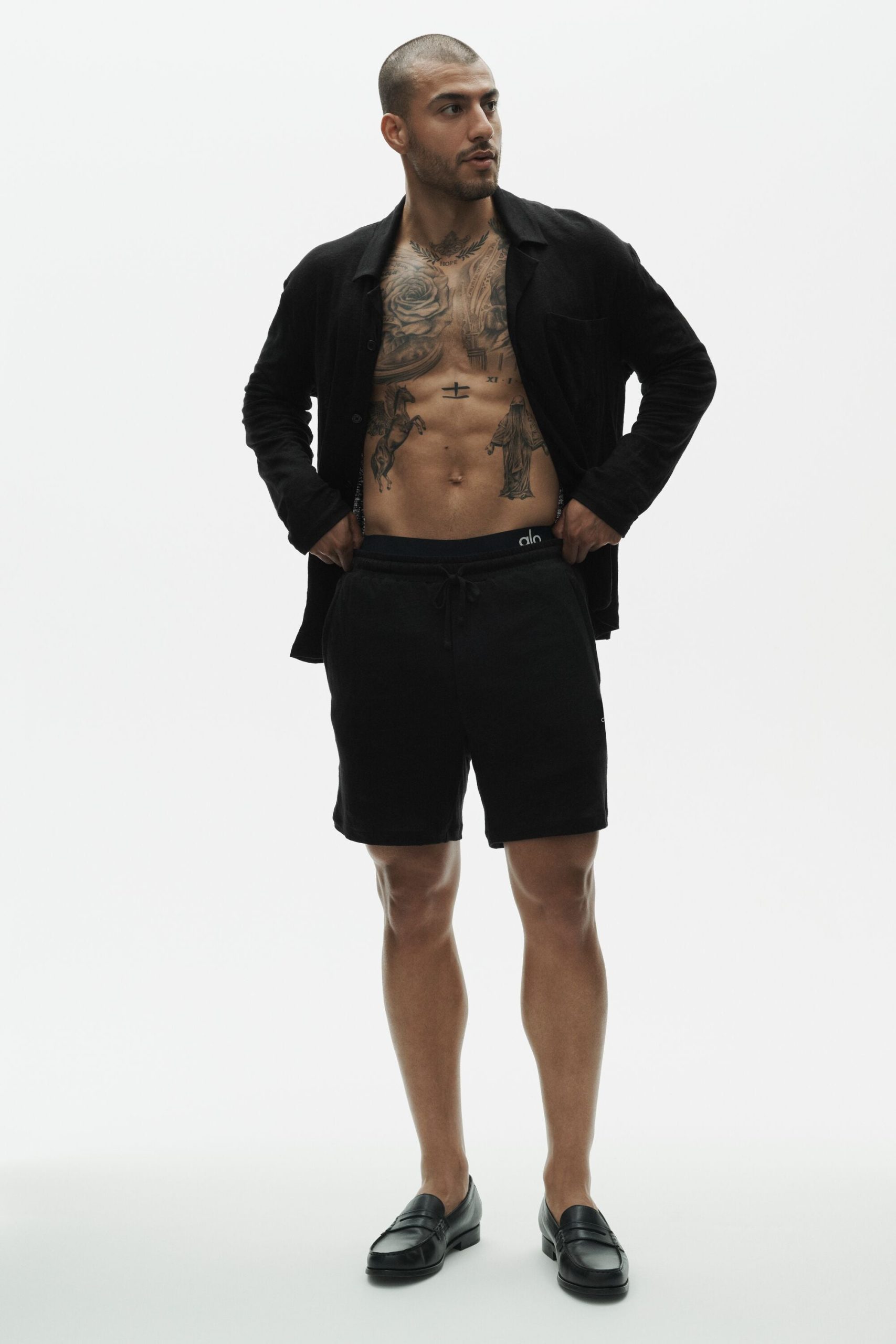 Linen Jersey Coastal Long Sleeve Button Up - Black - Image 5