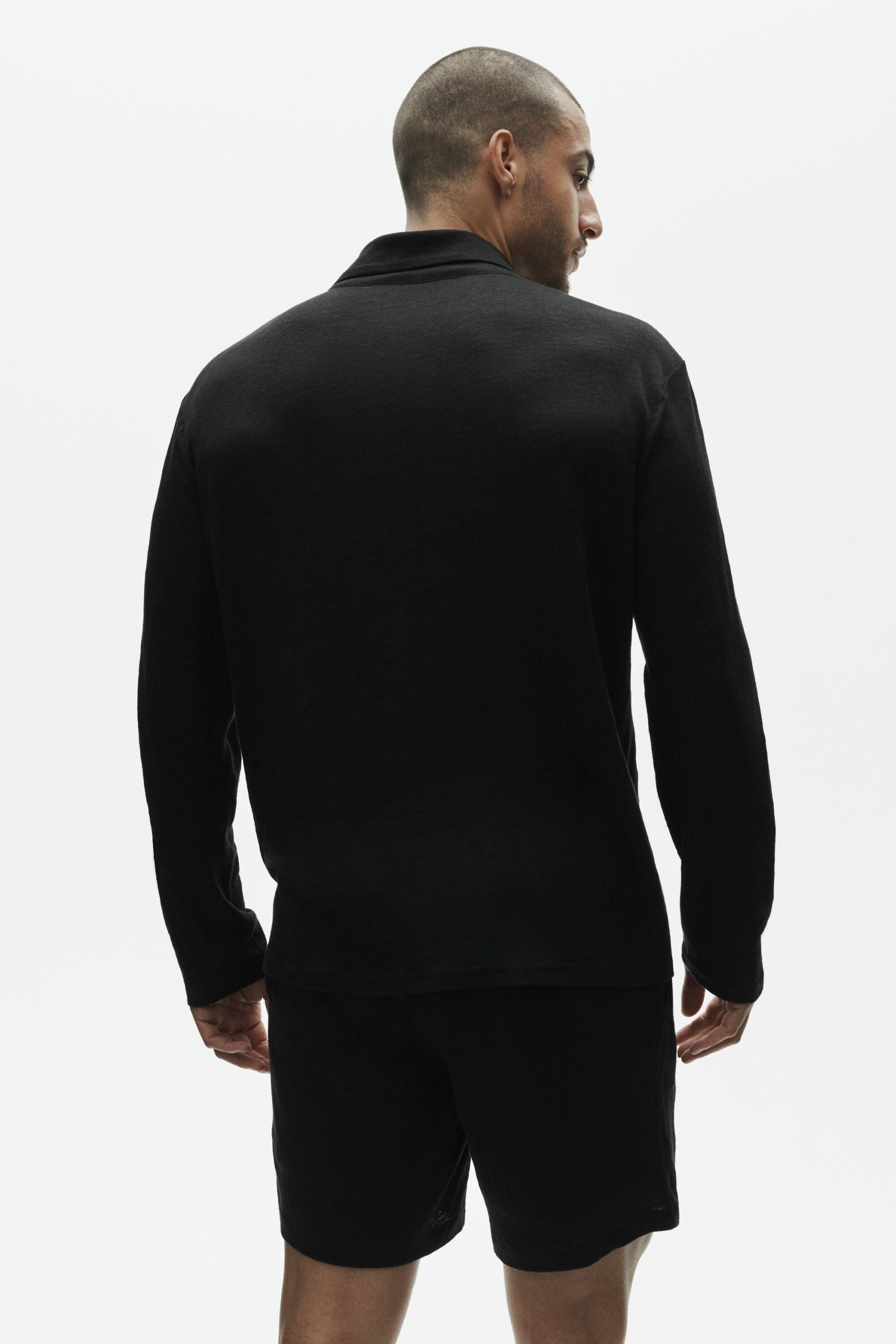 Linen Jersey Coastal Long Sleeve Button Up - Black - Image 4