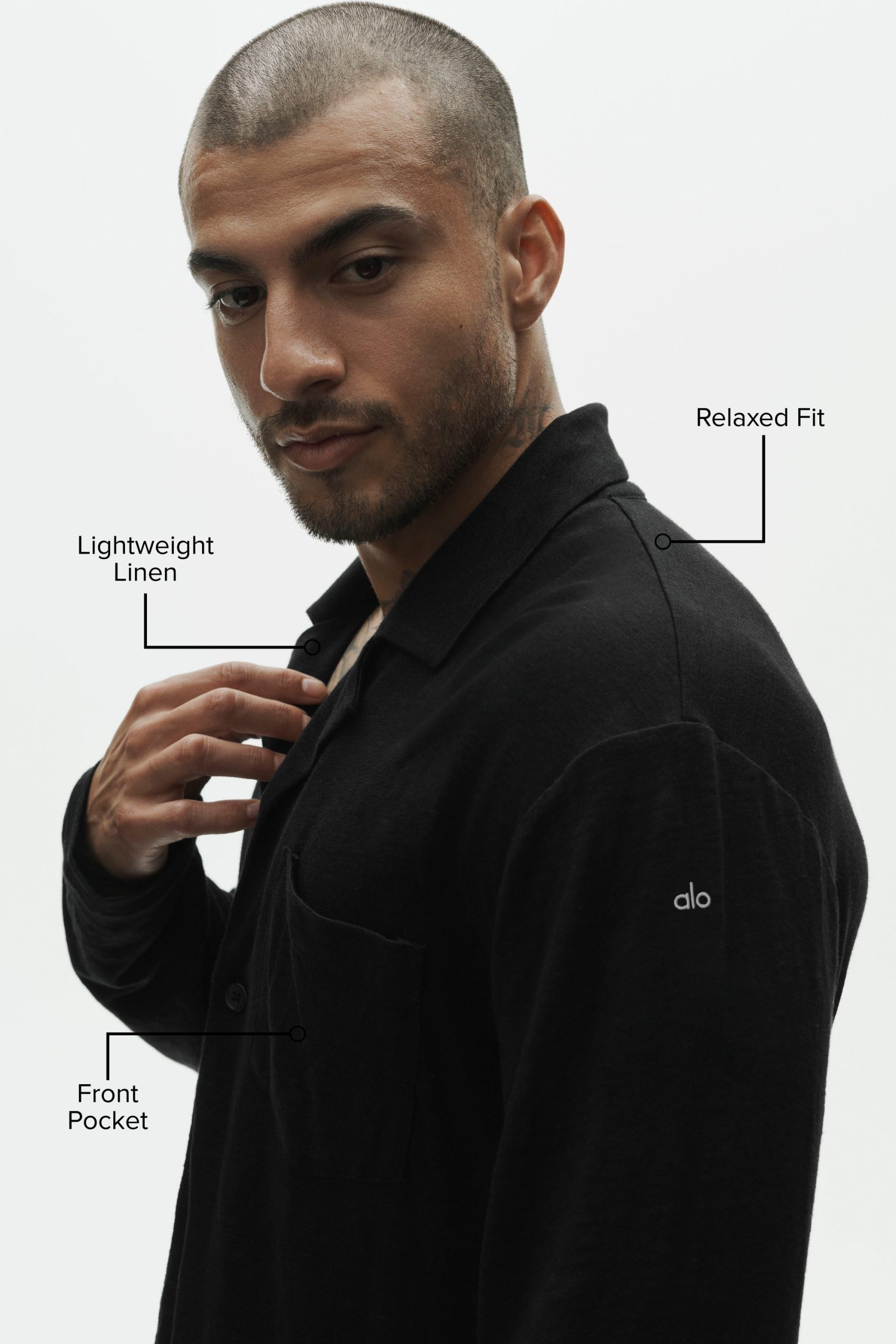 Linen Jersey Coastal Long Sleeve Button Up - Black - Image 2