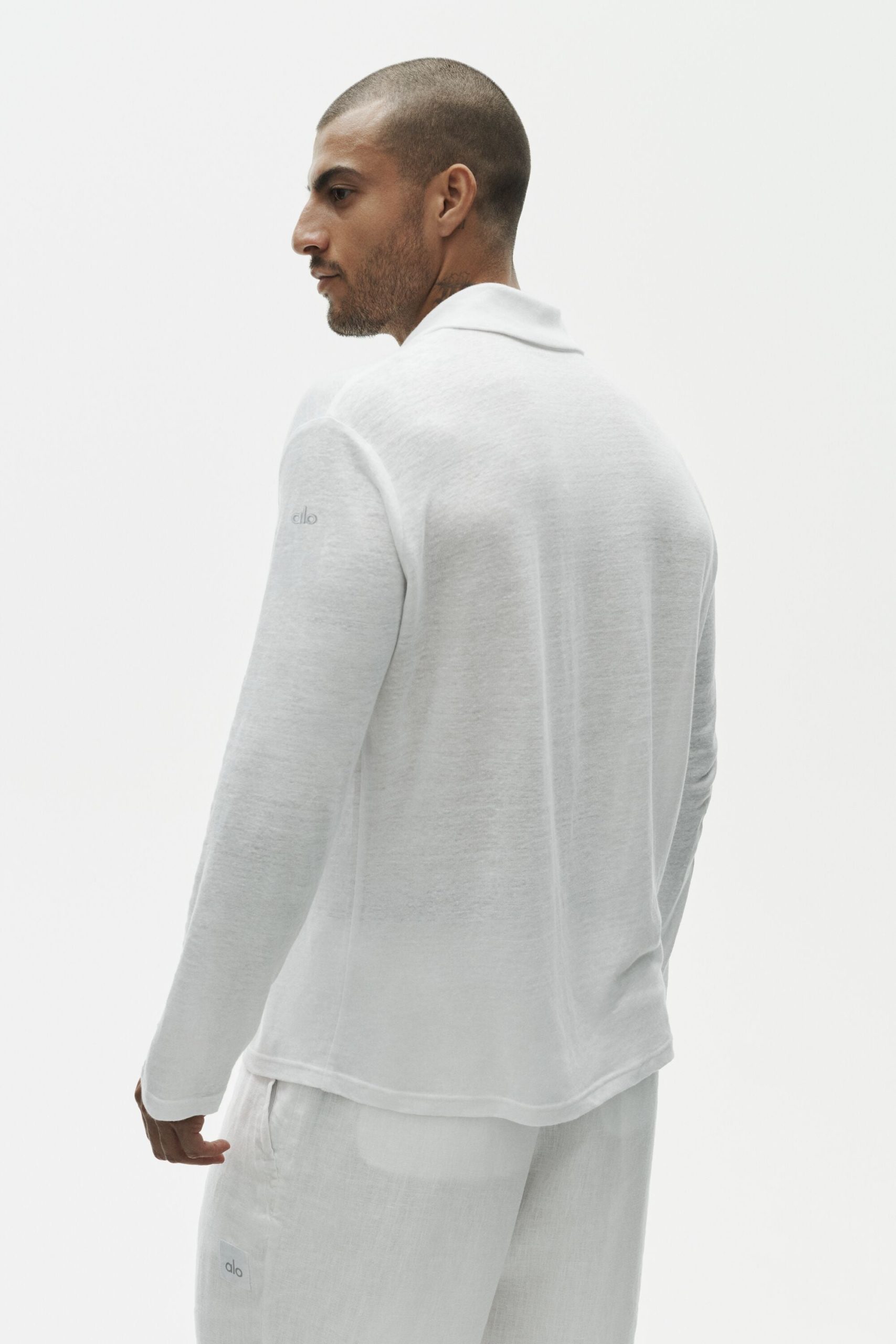 Linen Jersey Coastal Long Sleeve Button Up - White - Image 4