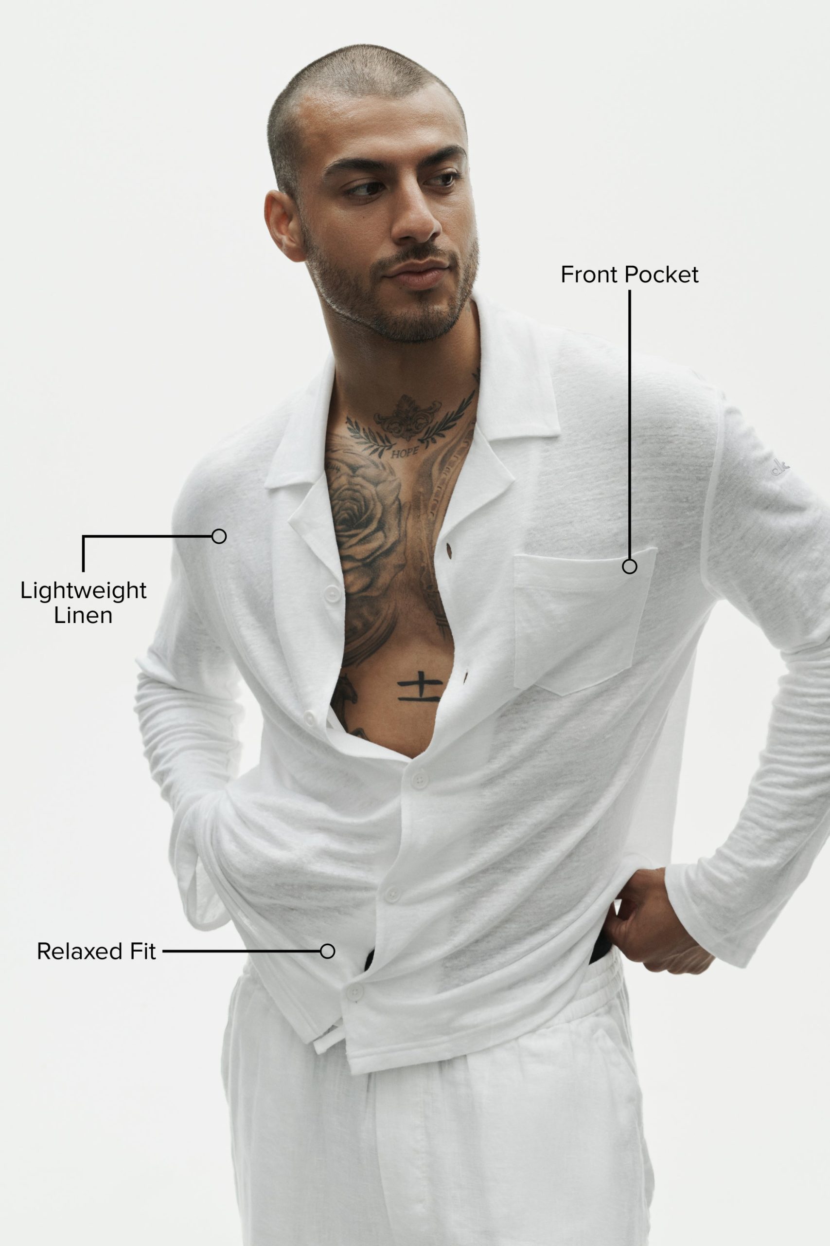 Linen Jersey Coastal Long Sleeve Button Up - White - Image 2