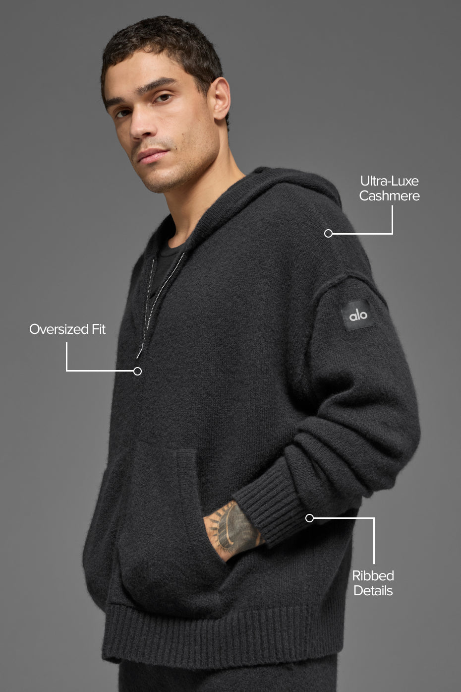 Wool Cashmere New Class Full Zip Hoodie - Black - Image 2