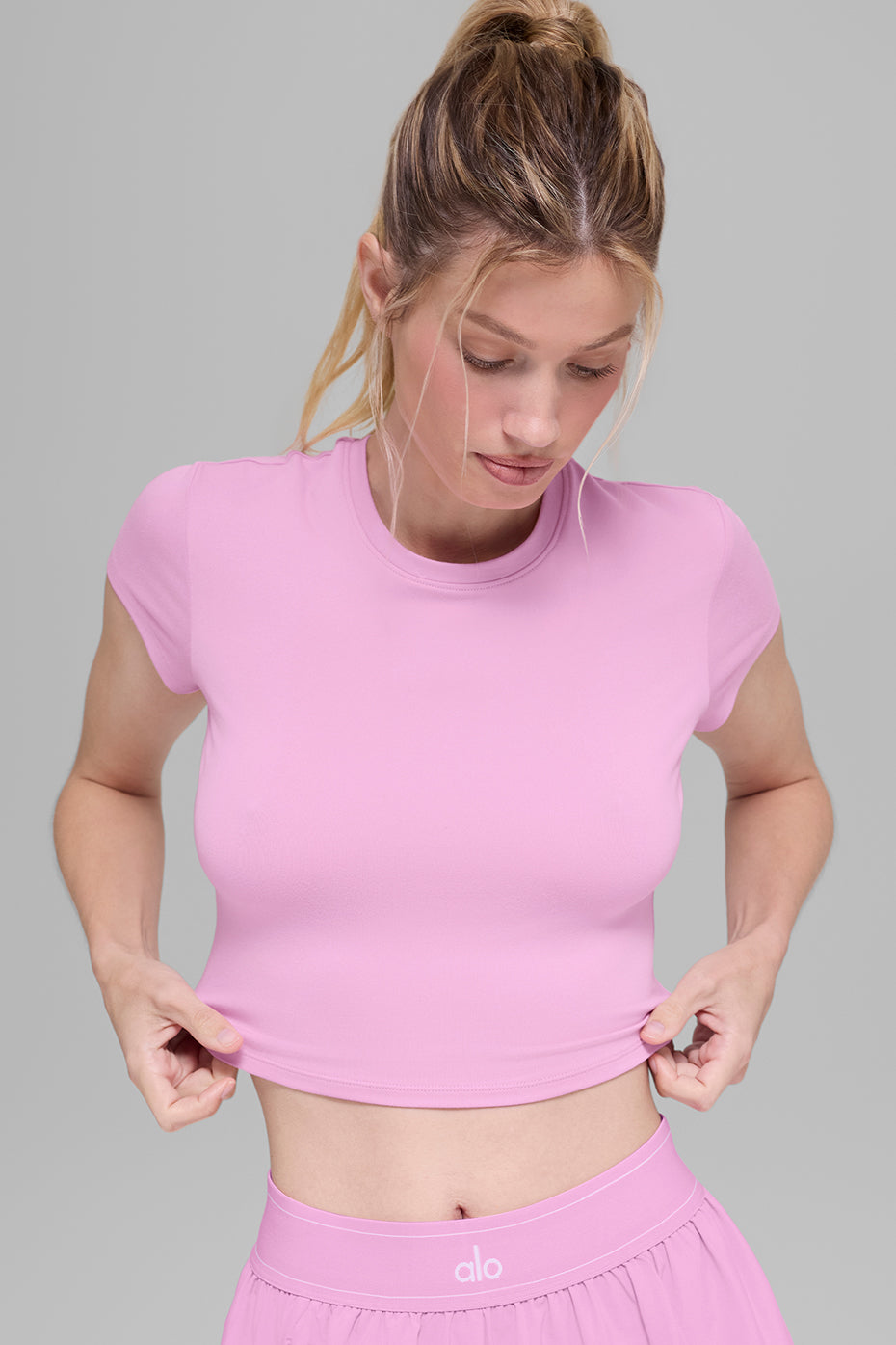Alosoft Crop Finesse Short Sleeve - Candy Heart Pink - Image 3