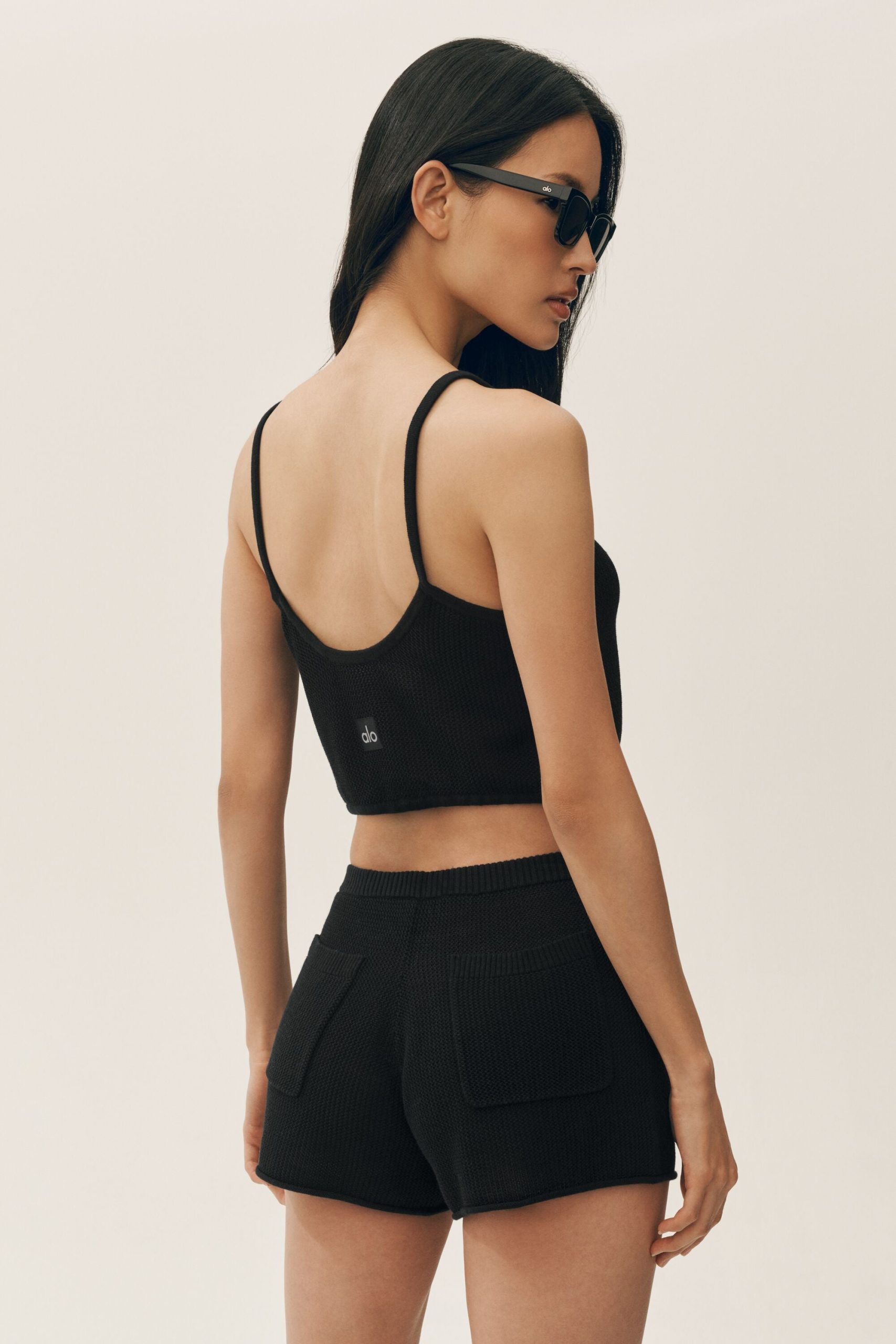 Silk Cashmere Cropped Heat Wave Tank - Black - Image 4