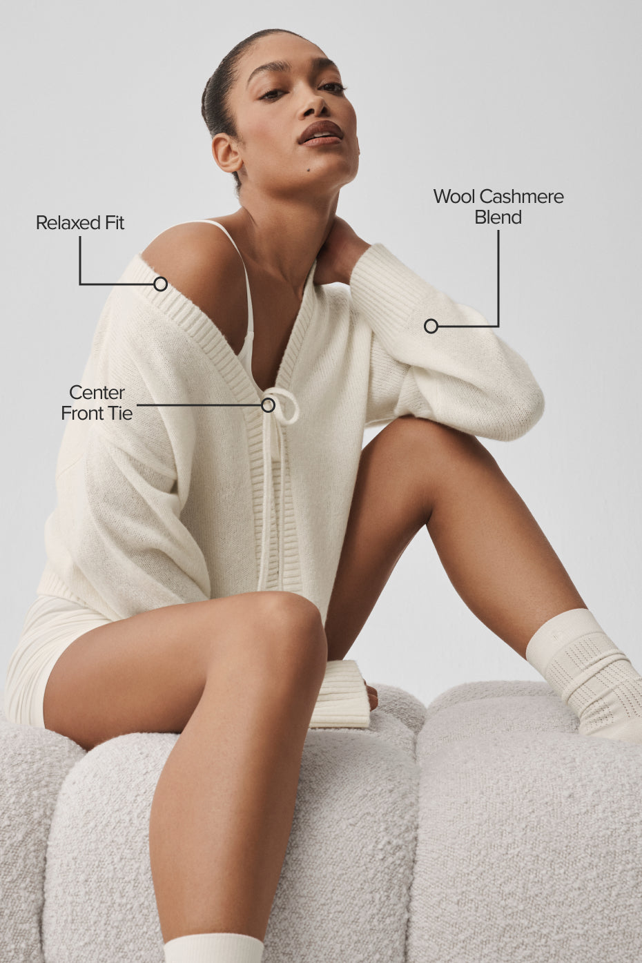 Wool Cashmere New Class Tie Cardigan - Ivory - Image 2
