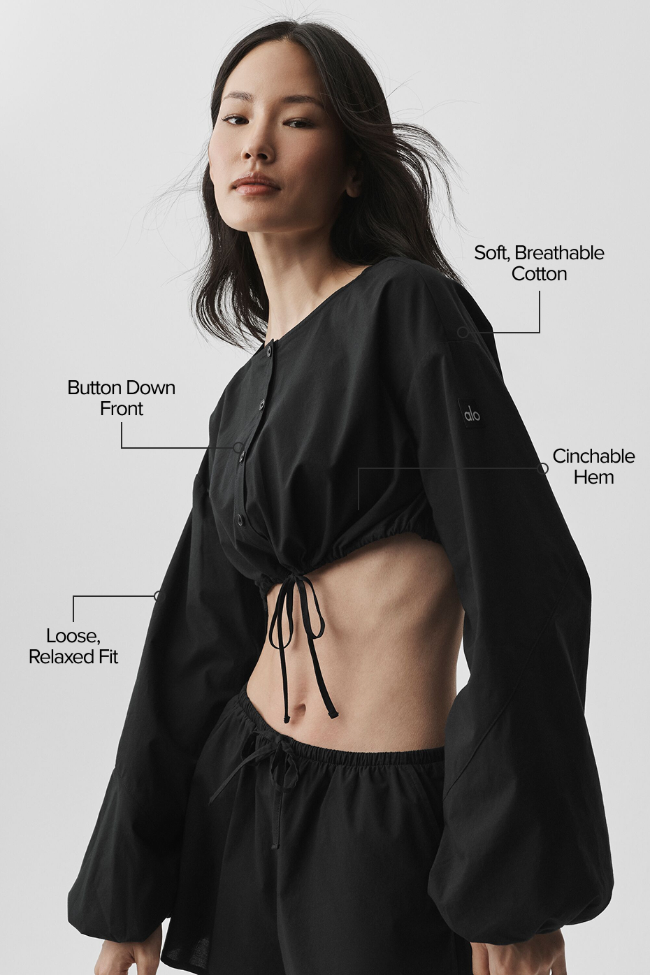 Cotton Cropped Real Deal Long Sleeve - Black - Image 2
