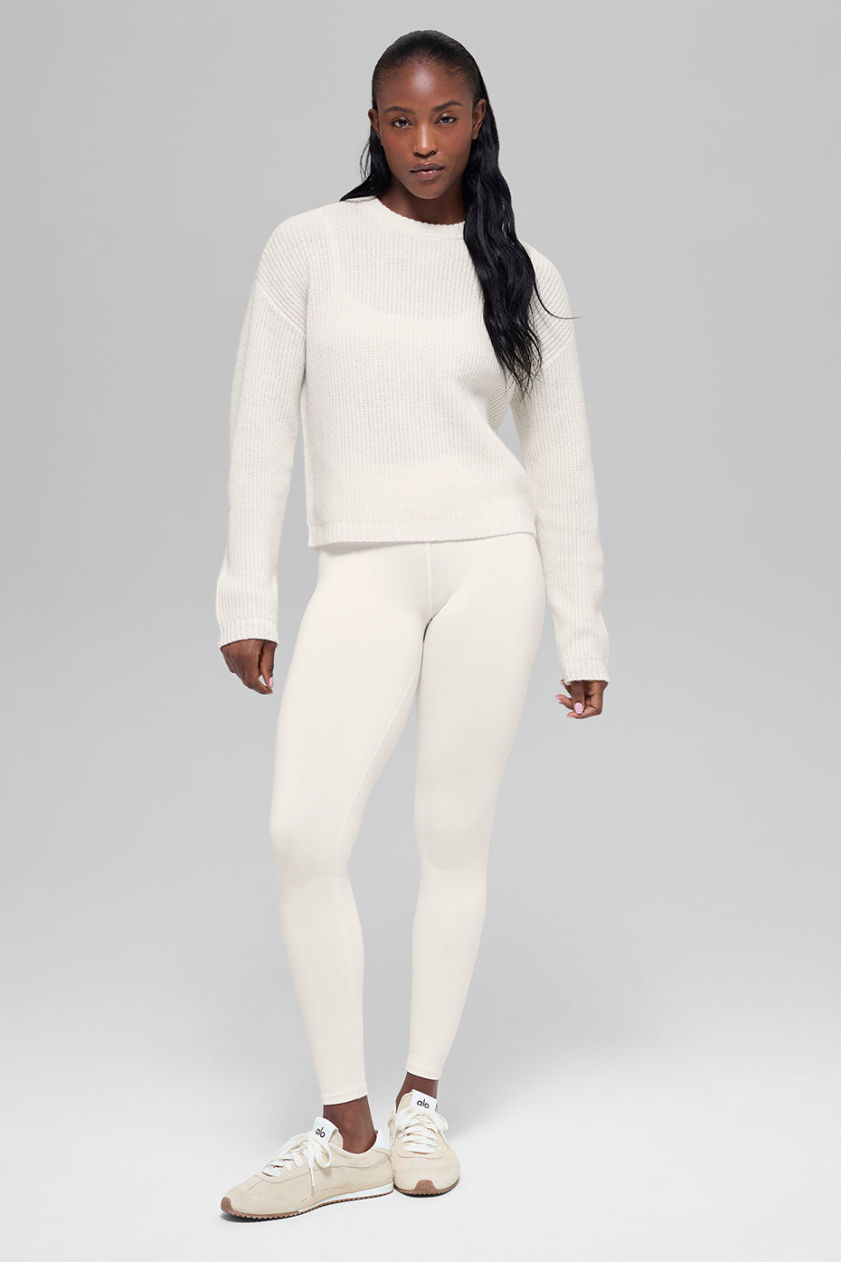 Wool Cashmere Ribbed Noble Crewneck Sweater - Ivory - Image 5