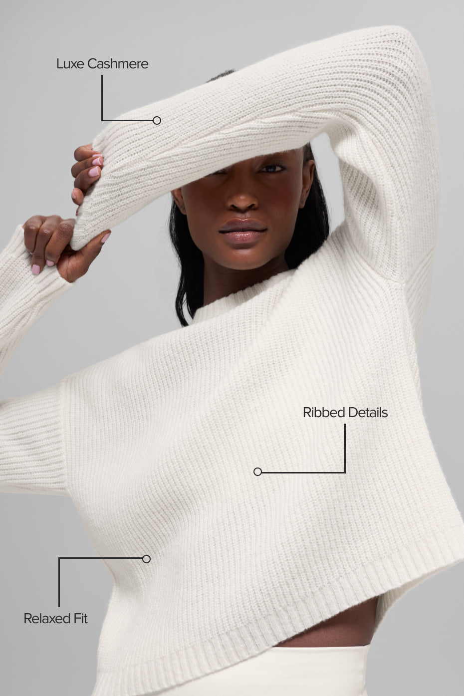 Wool Cashmere Ribbed Noble Crewneck Sweater - Ivory - Image 2