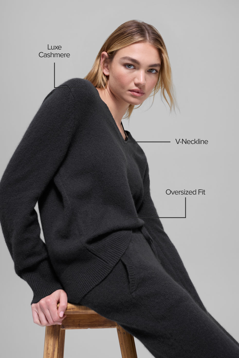 Wool Cashmere New Class Oversized V-Neck Sweater - Black - Image 2
