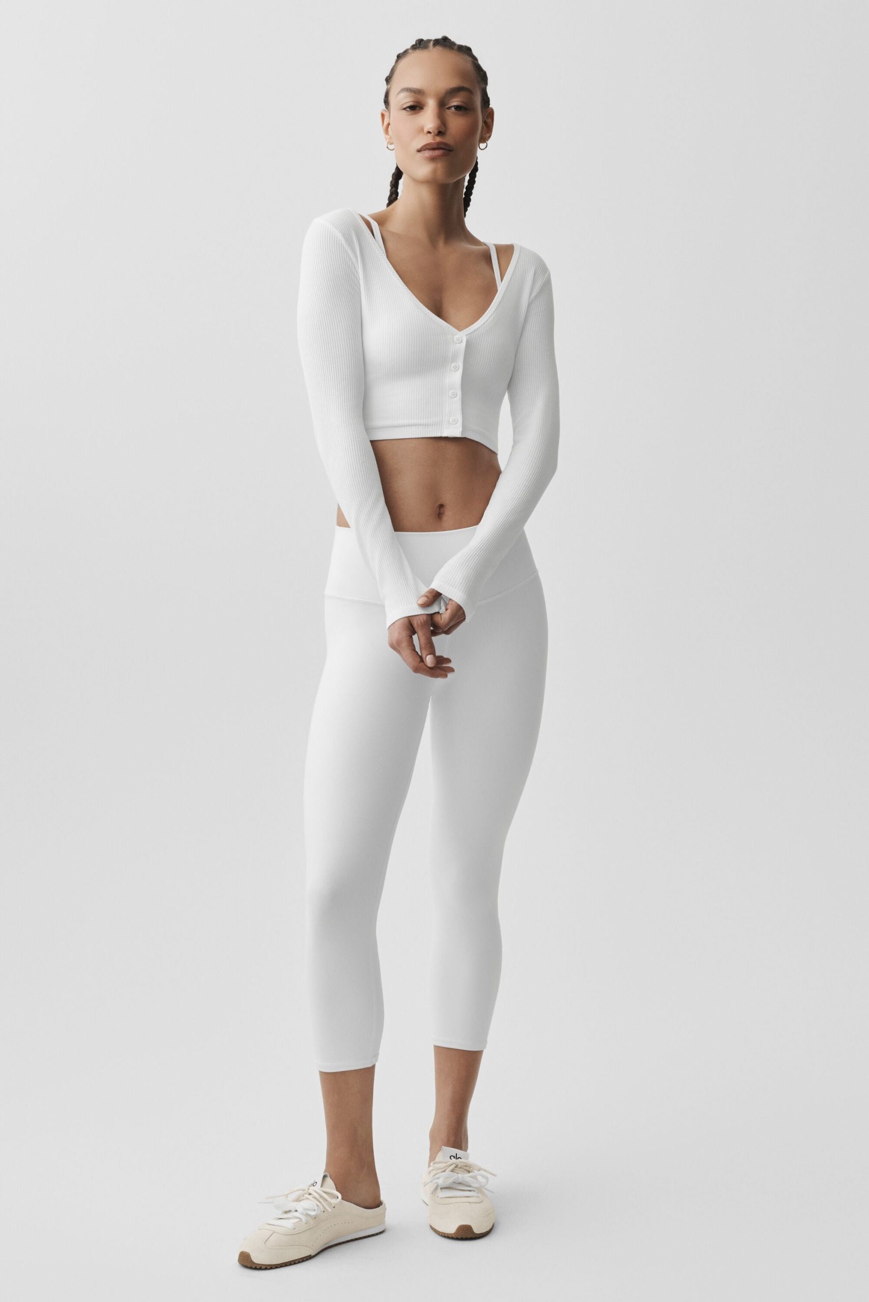 Ribbed Cropped Whisper Cardigan - White - Image 5