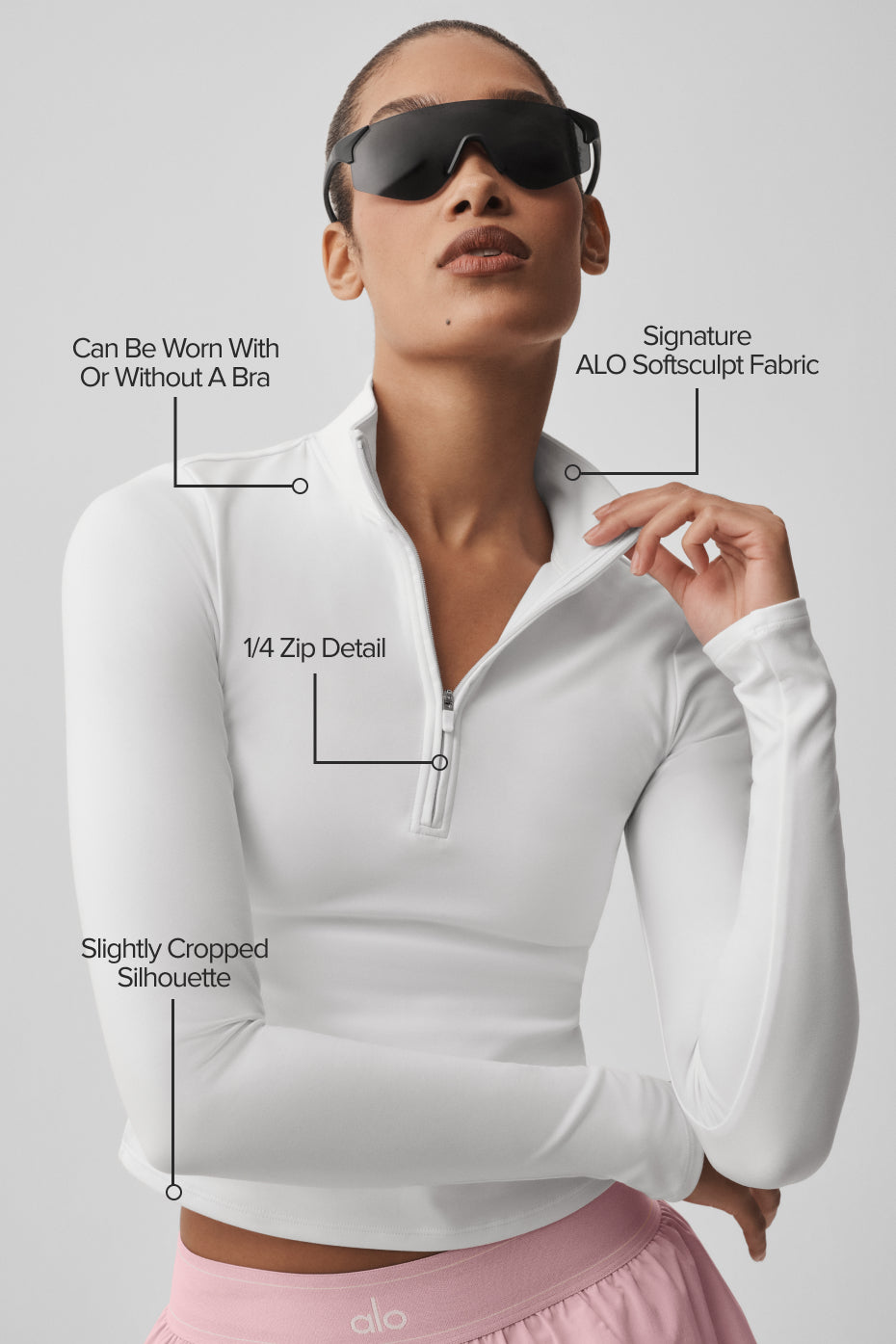 ALO Softsculpt Precision 1/4 Zip Long Sleeve - White - Image 2