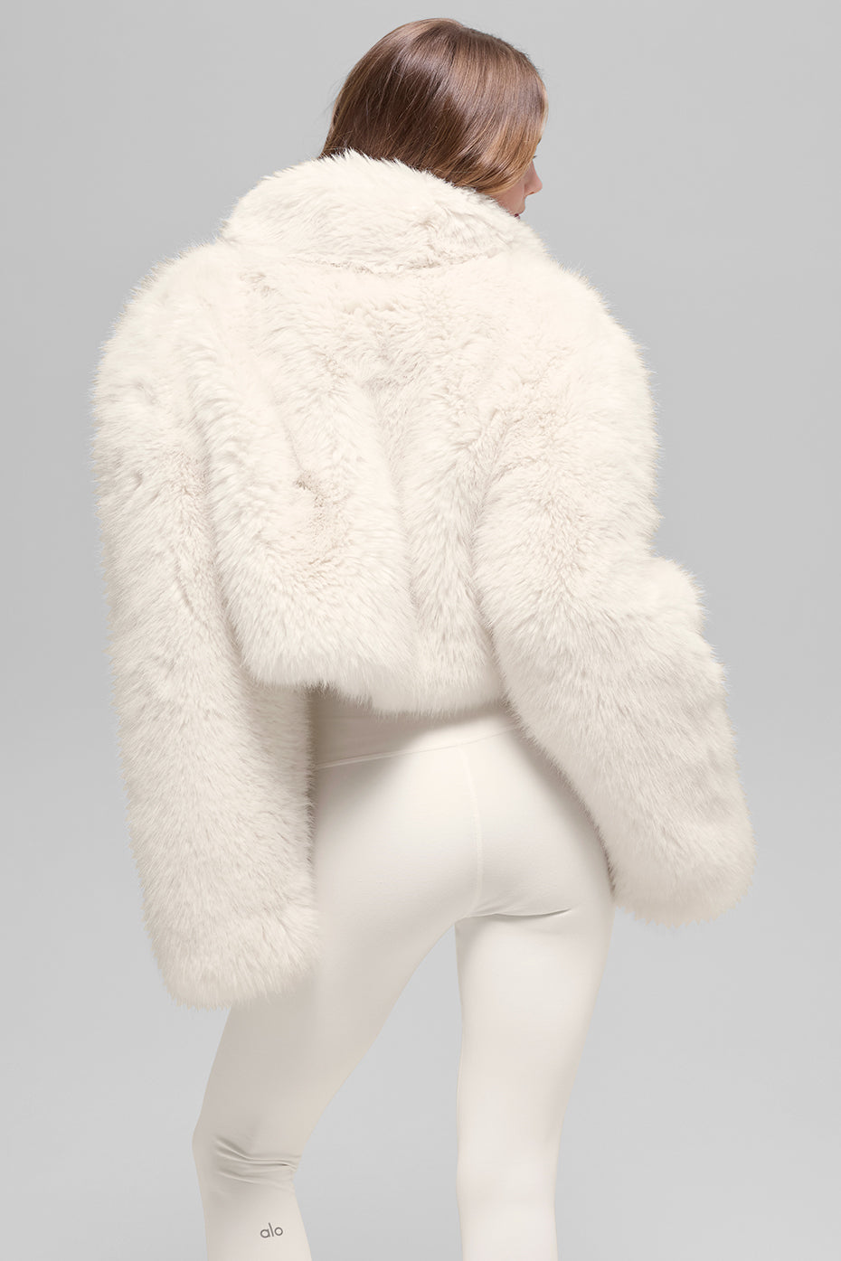 Opulent Faux Fur Cropped Jacket - Ivory - Image 3