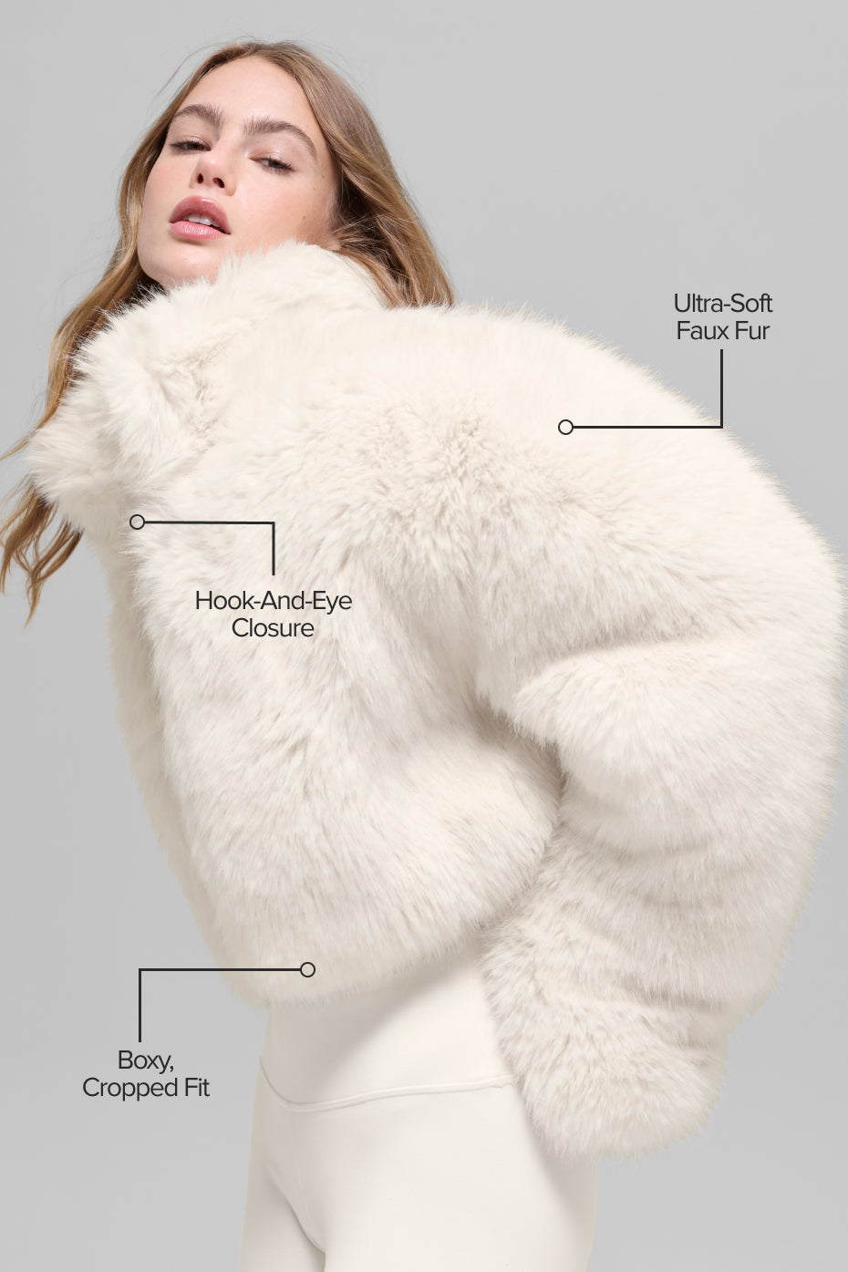 Opulent Faux Fur Cropped Jacket - Ivory - Image 2