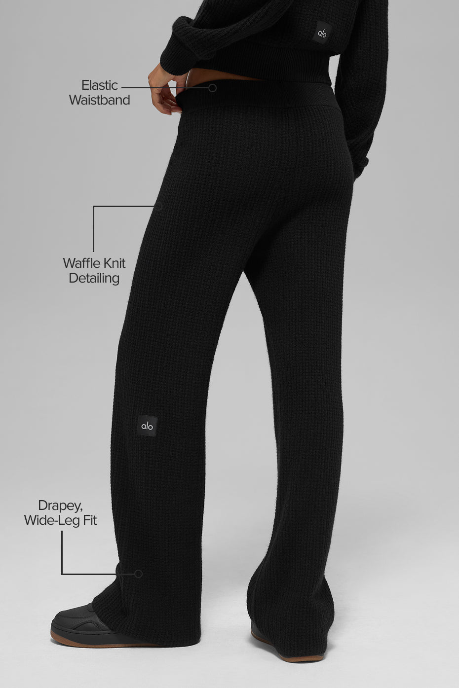 Cashmere High-Waist Plush Waffle Pant - Black - Image 2