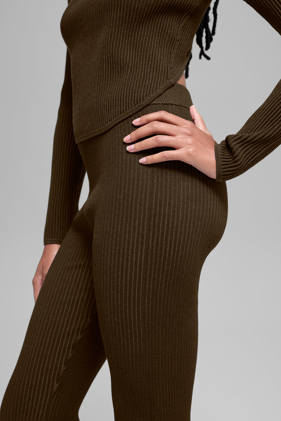 Denim Knit High-Waist Flare Pant - Espresso/Black - Image 5