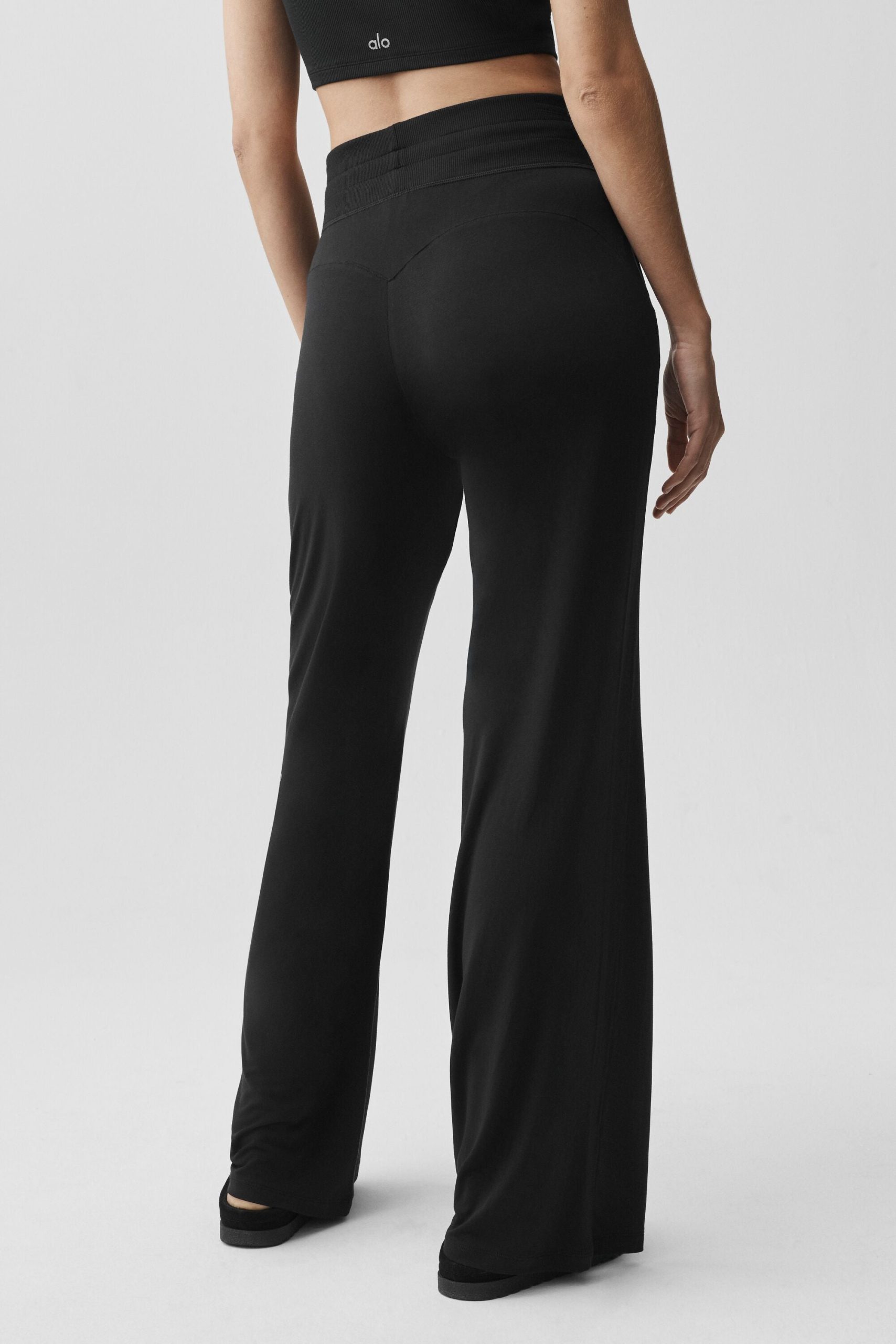 Semi-Sheer Delicate Lounge Flare Pant (Long) - Black - Image 3