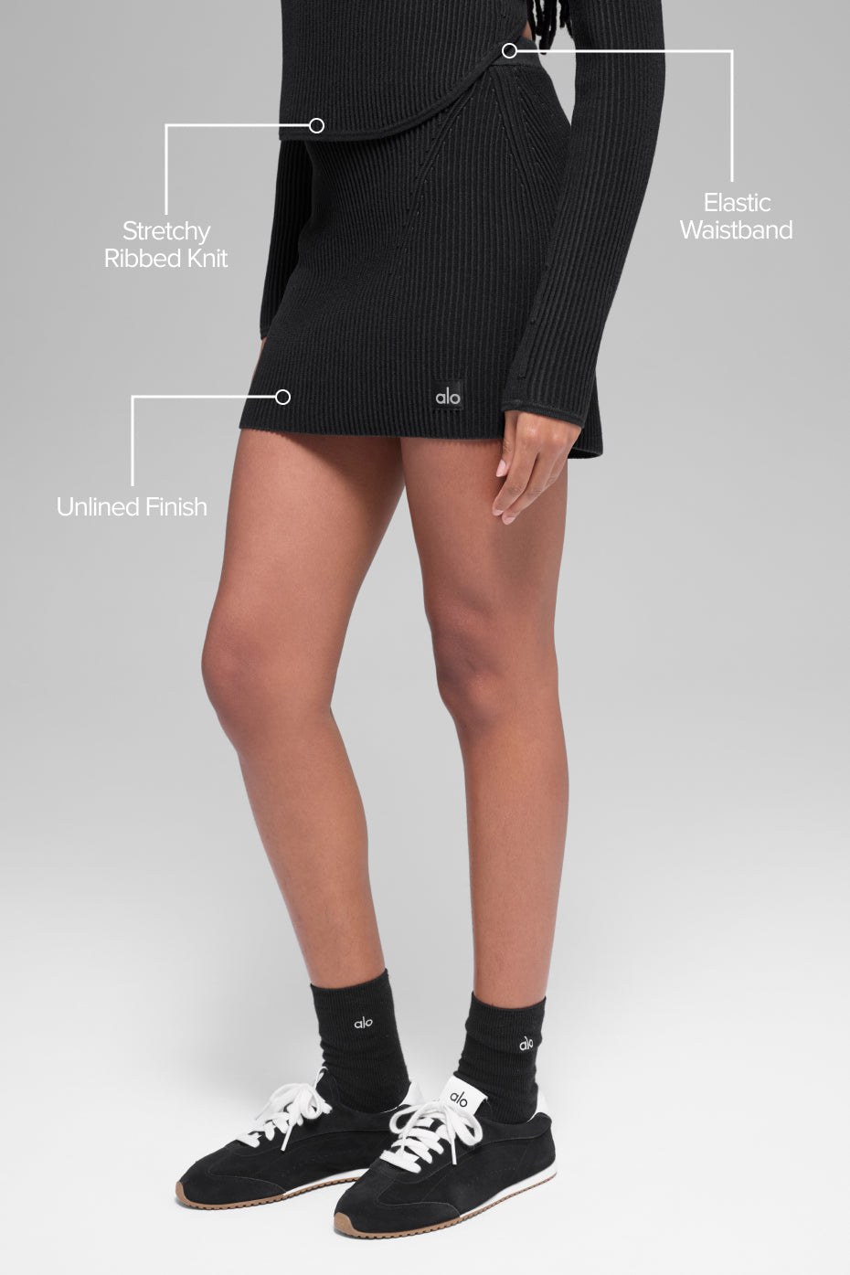 Denim Knit High-Waist Skirt - Black/Anthracite - Image 2