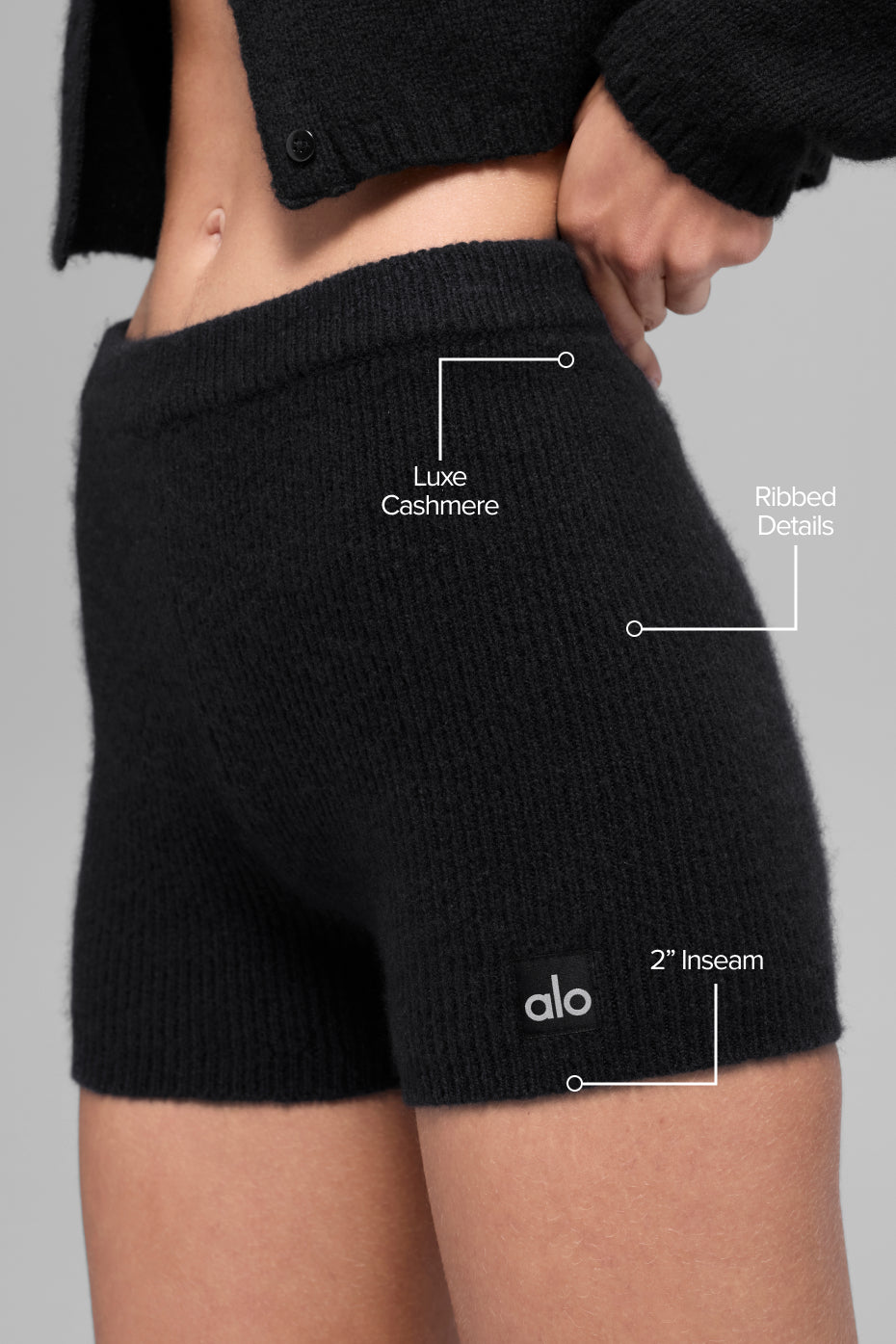 Wool Cashmere Ribbed Noble Short - Black - Image 2