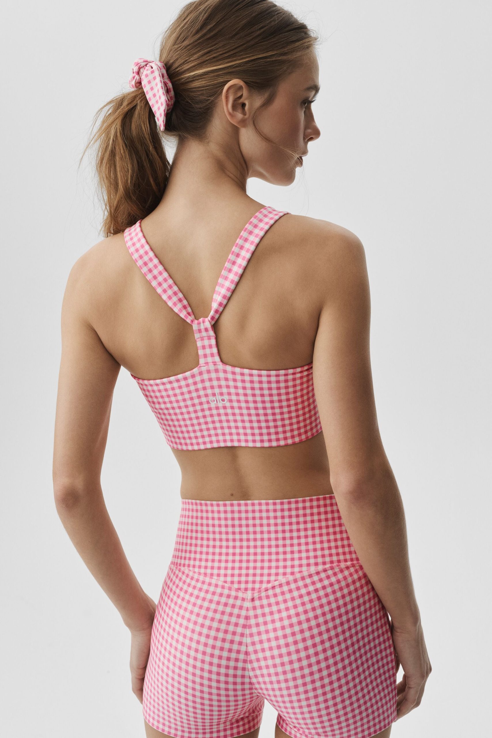 Airlift Gingham Sleek Bra Tank - Paradise Pink Gingham - Image 2